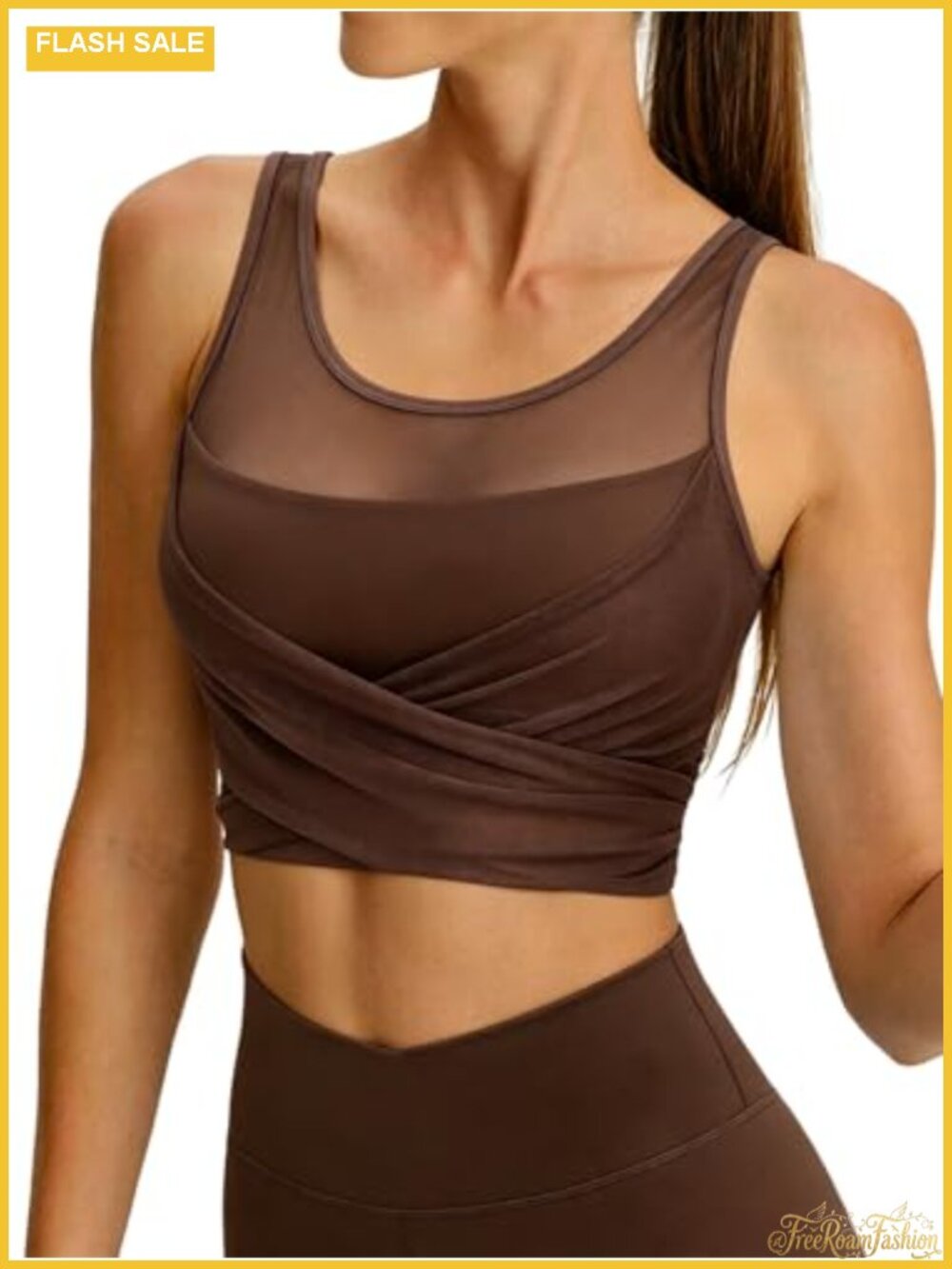 Mesh Tank Top Built-in Bra Women Longline Crop Yoga Gym Activewear Sleeveless